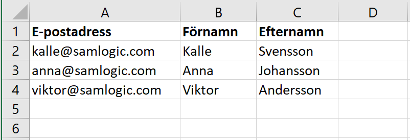 Excel - Tre kolumner med data